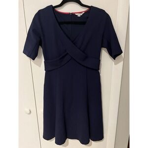 Boden Women's Nora Ponte Dress Navy Cotton‎ A-Line V Neck Size 6R